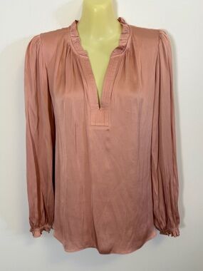 Current Air Long-Sleeve V-Neck Blouse in Dusty Rose